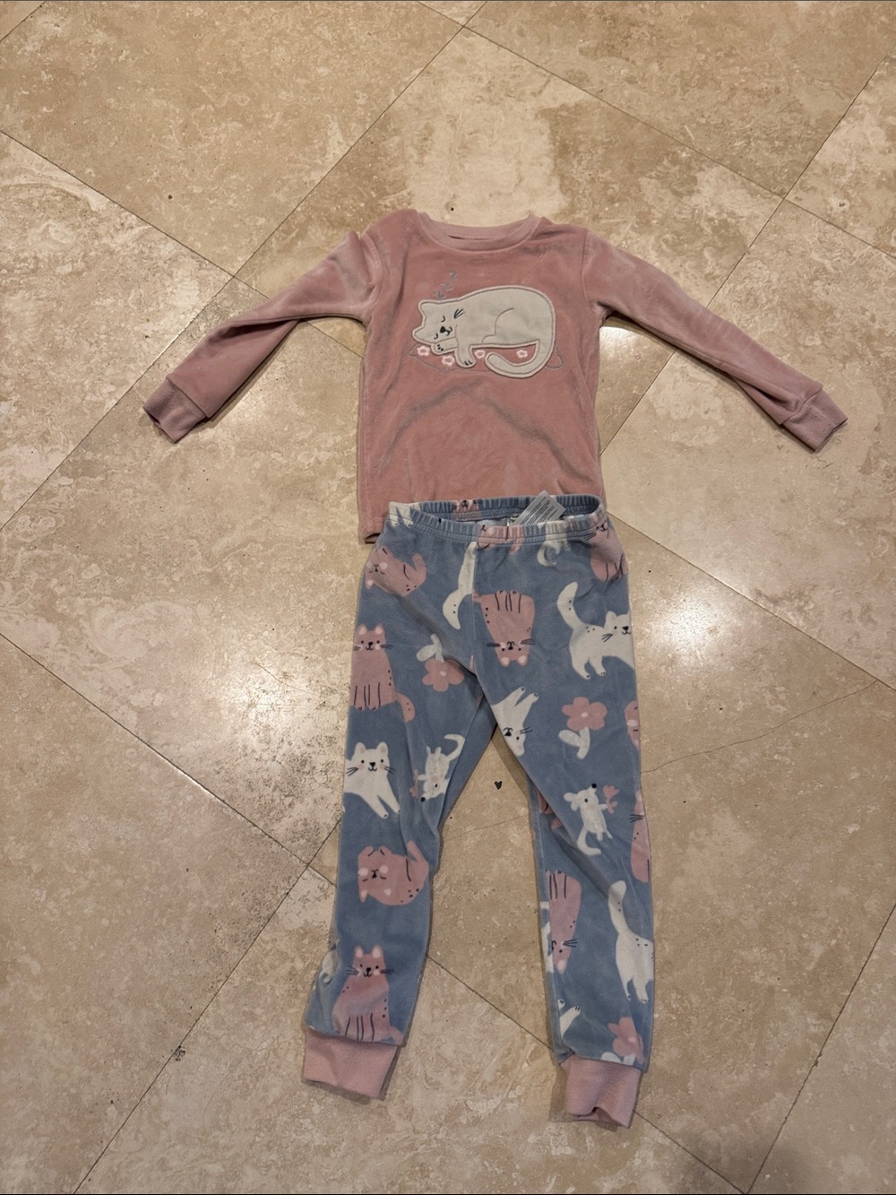 Carter's Pink Plush Cat Top with Blue Cat-Print Pajama Pants